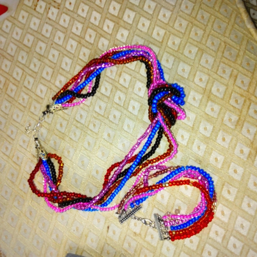 Handmade Necklace bracelet and earring set multicolored